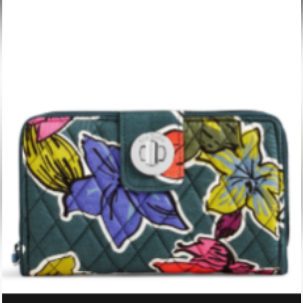 Vera Bradley Falling Flowers RFID Turnlock Wallet
